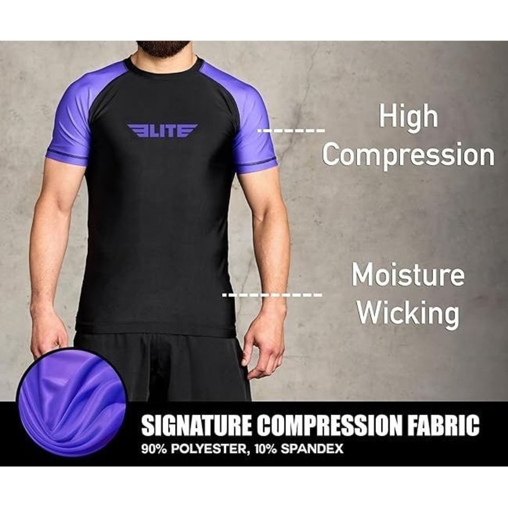 Elite Sports Men's Jiu Jtsu BJJ MMA Short Sleeve Rash Guard Base Layer -‎ XL